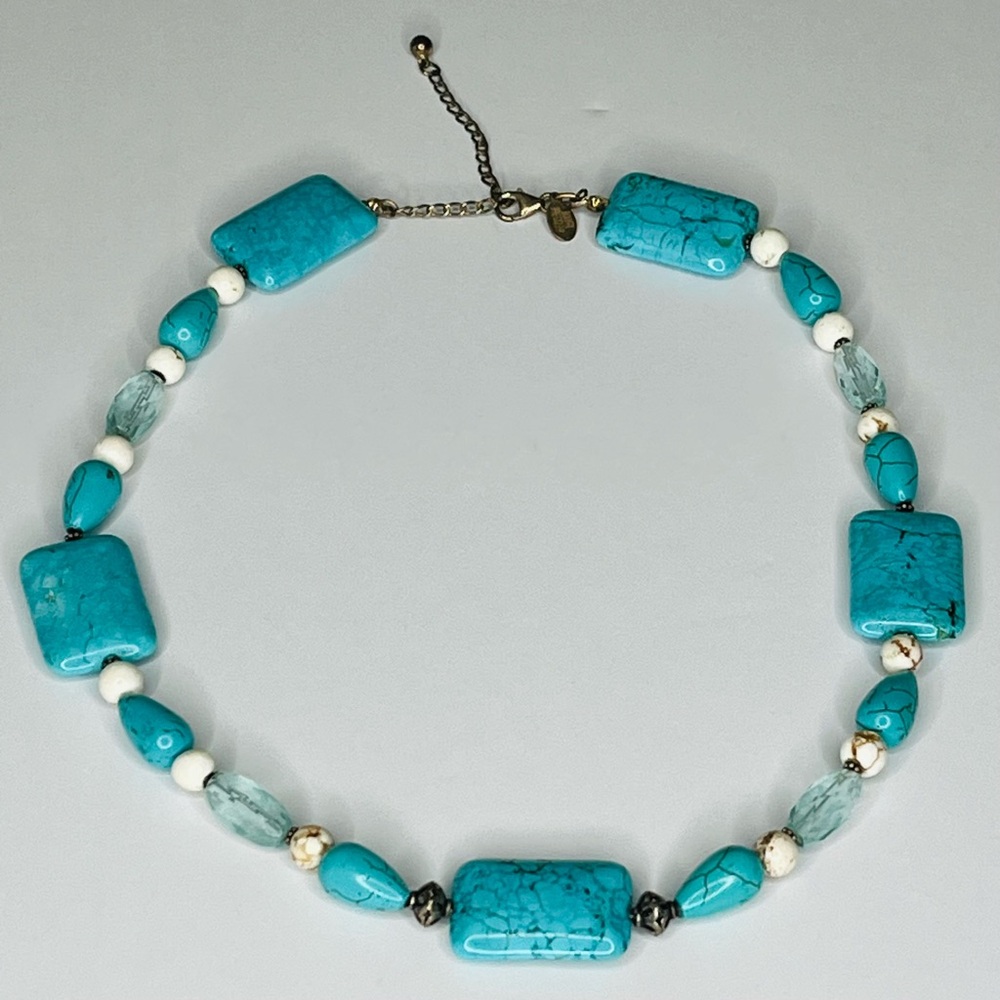 Donna Dressler 925 Sterling Silver Turquoise + Beads Chunky Necklace